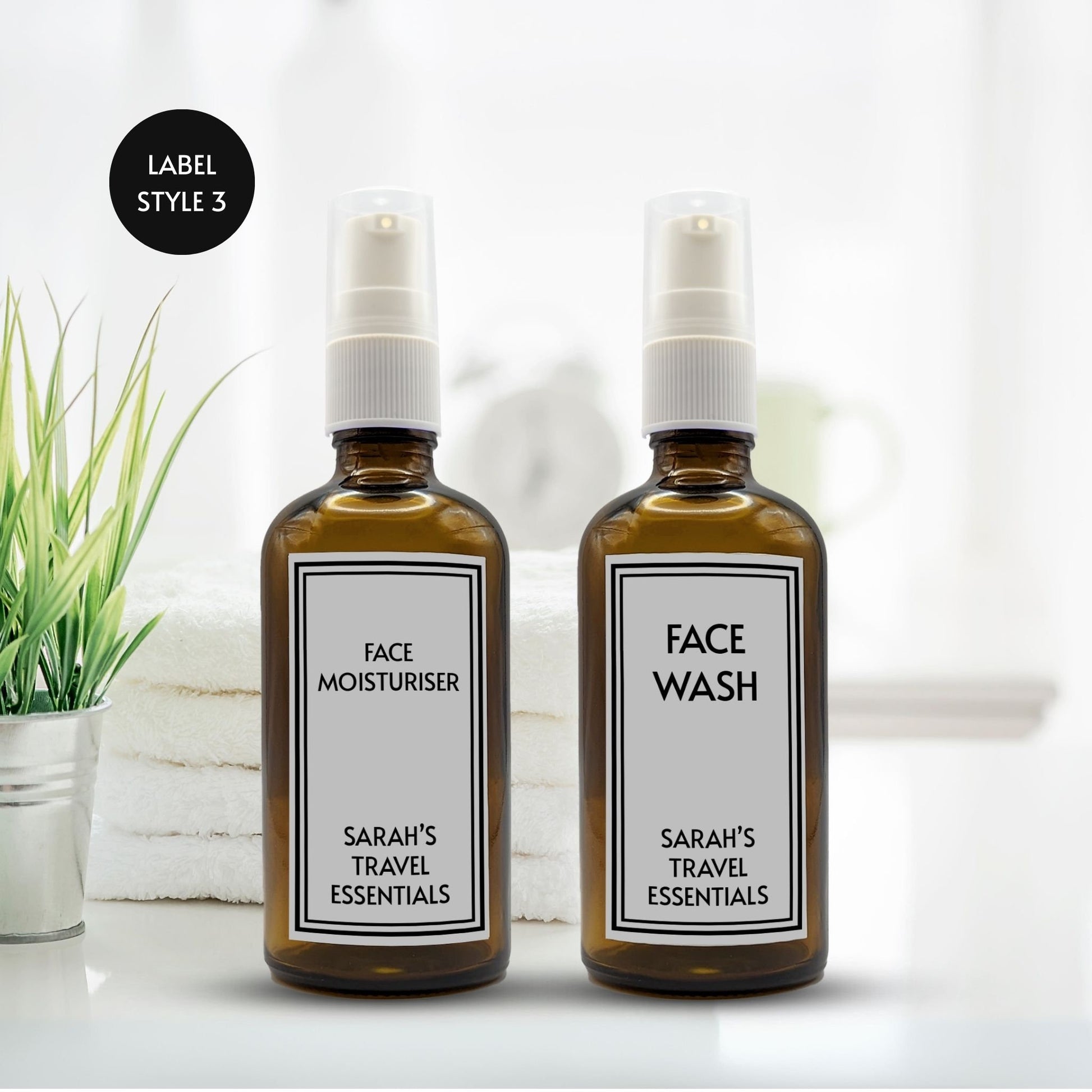 Reusable Amber Travel Bottle Set With Custom Labels [100ml]