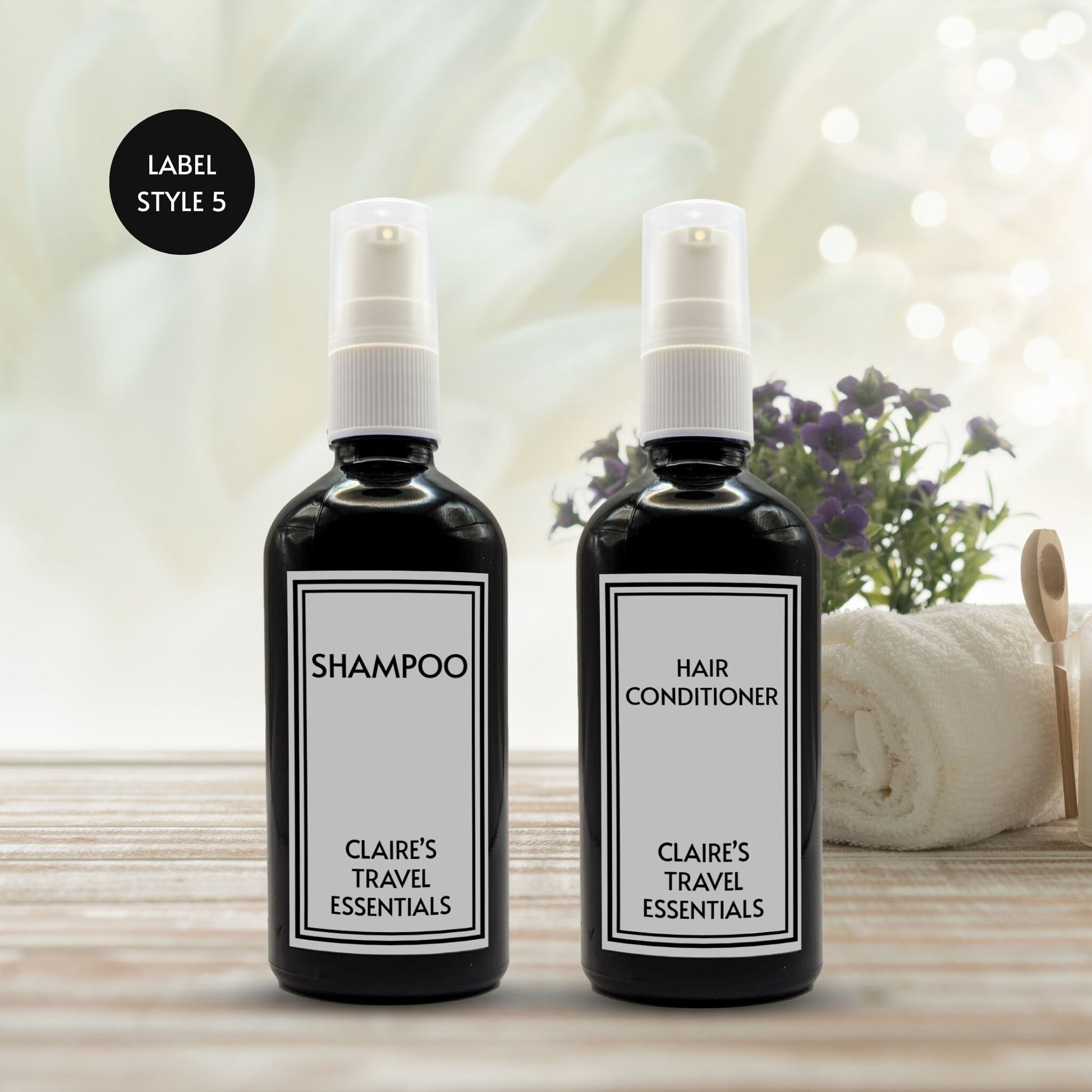Reusable Black Travel Bottle Set With Custom Labels [100ml]