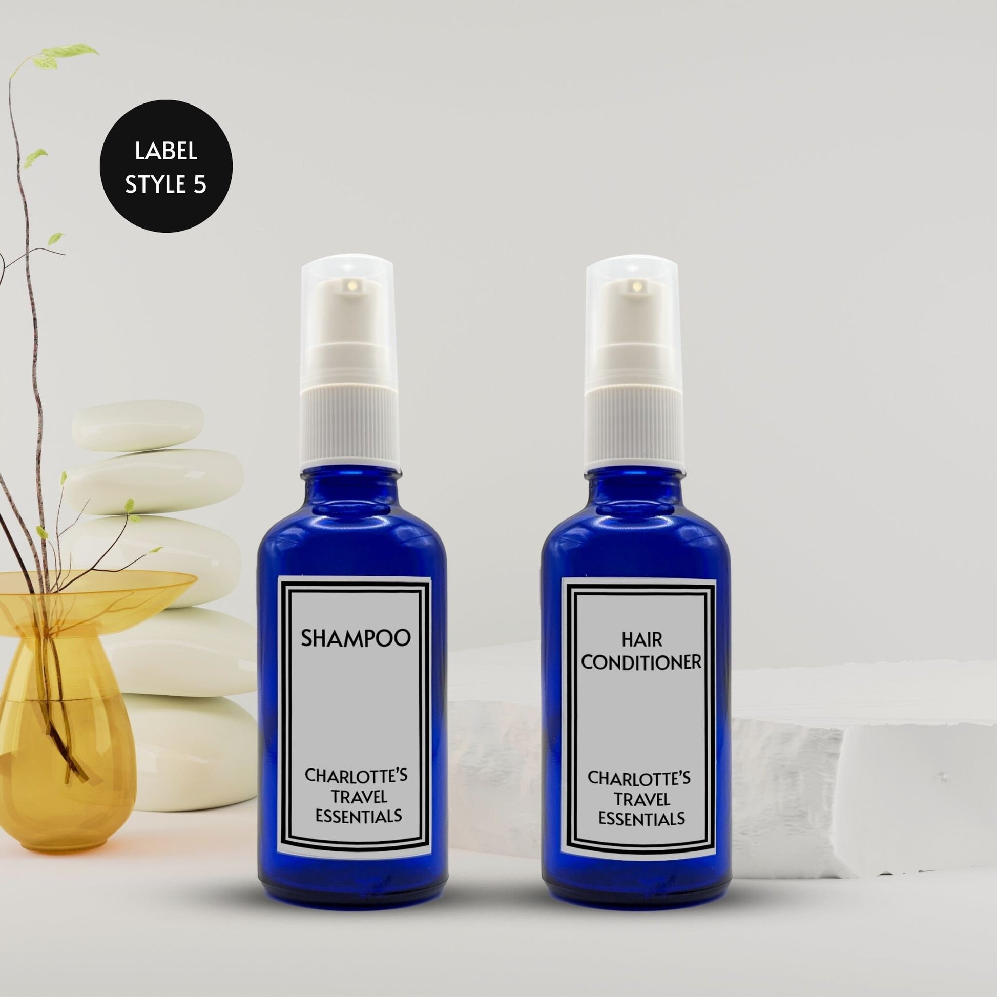 Reusable Blue Travel Bottle Set With Custom Labels [50ml]