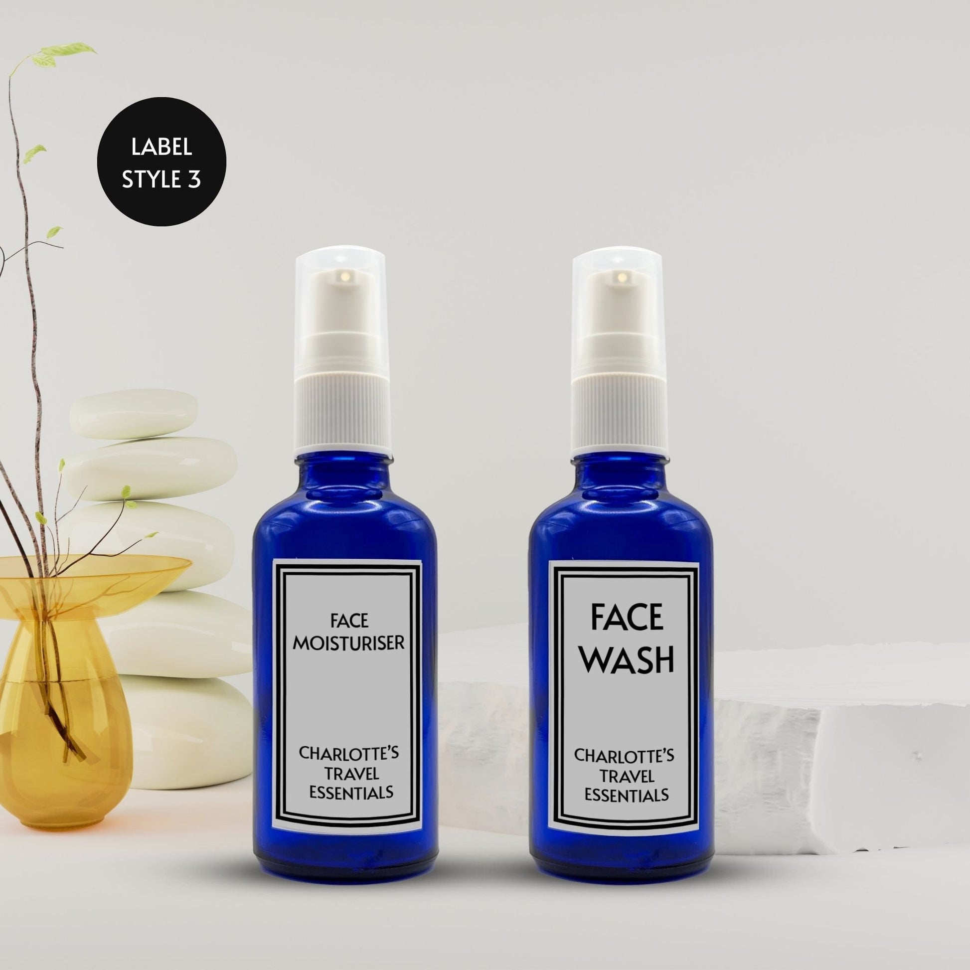 Reusable Blue Travel Bottle Set With Custom Labels [50ml]