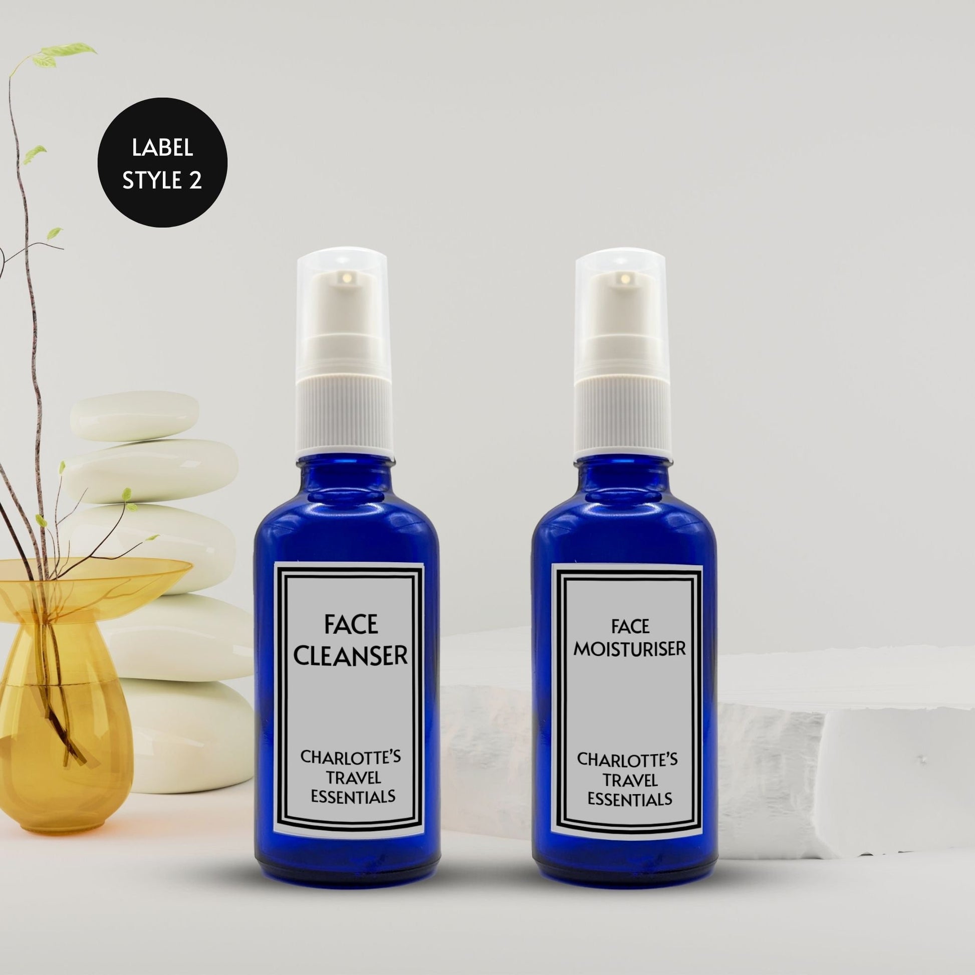 Reusable Blue Travel Bottle Set With Custom Labels [50ml]