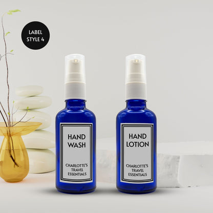 Reusable Blue Travel Bottle Set With Custom Labels [50ml]