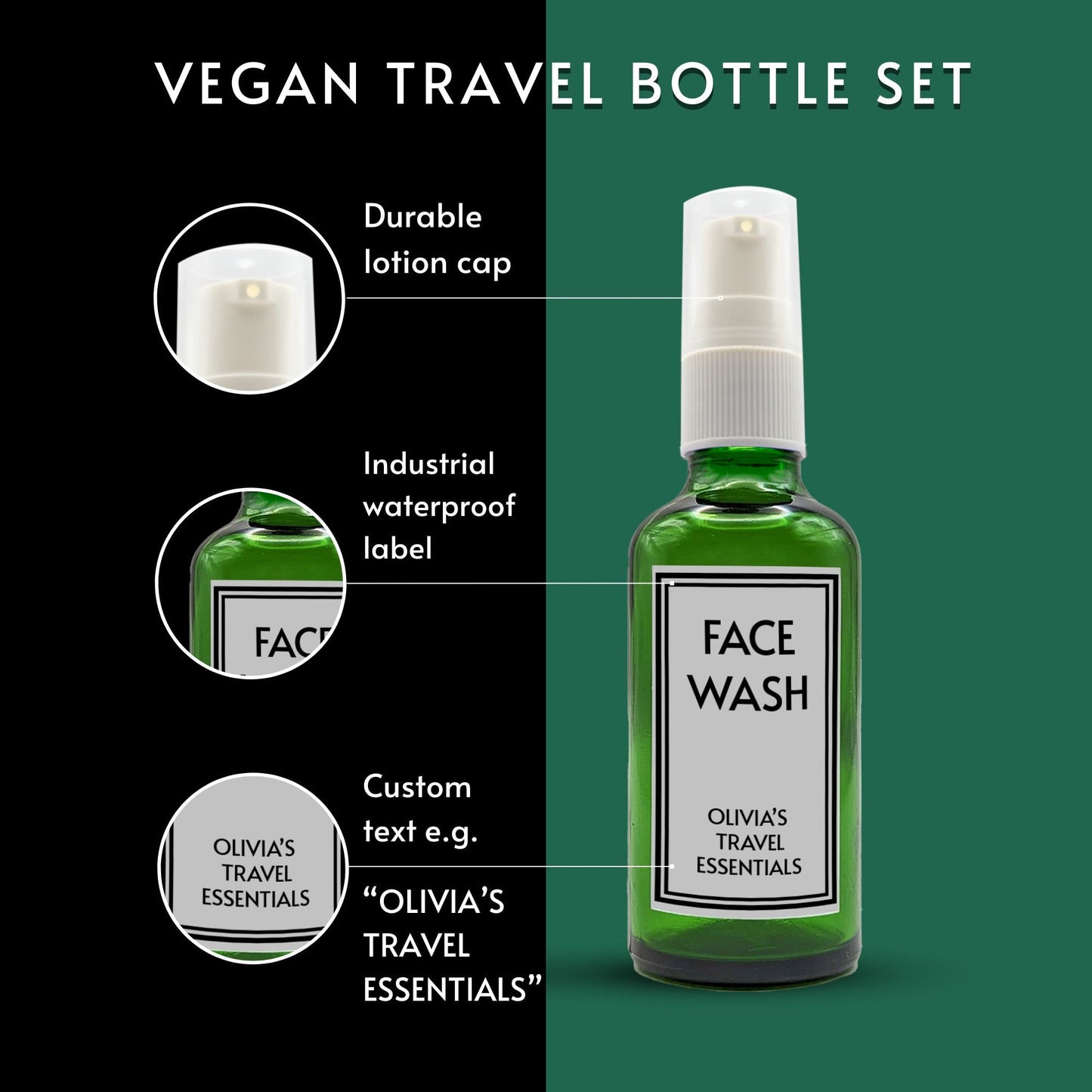 Reusable Green Travel Bottle Set With Custom Labels [100ml]